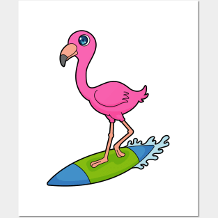 Flamingo Surfer Surfboard Posters and Art